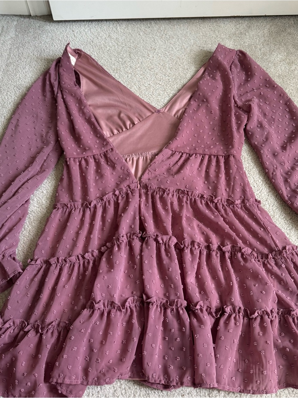 Women’s Altar’d State Long Sleeve Boho Ruffled Mini Dress Cottagecore Purple - Picture 2 of 15